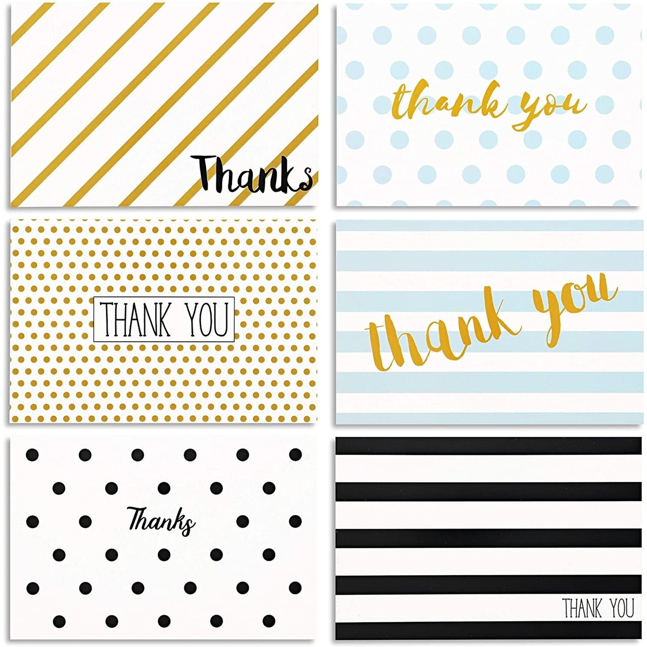 48 Pack Blank Thank You Cards with Envelopes, 4x6 Notecards for Birthday,  Wedding, Graduation, 6 Designs